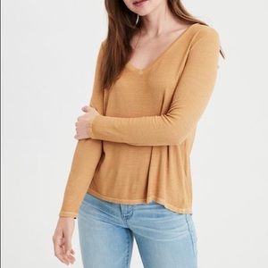 AE Soft & Sexy Ribbed Long-sleeve V-neck Tee, Medium